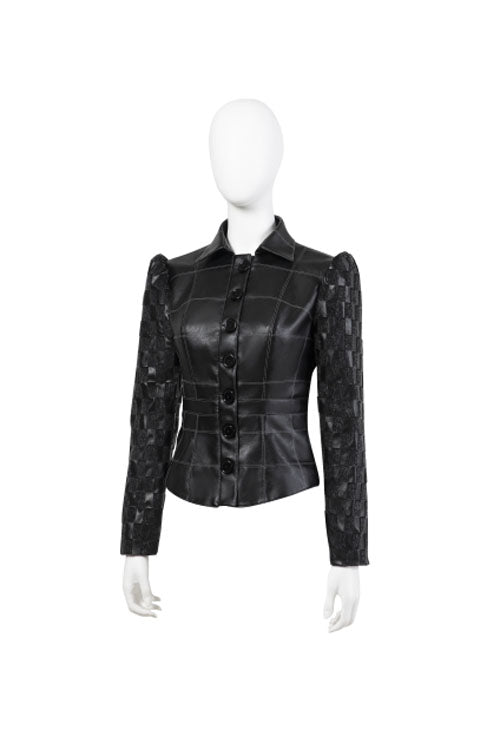 Cruella Black Leather Skirt Suit Halloween Cosplay Costume Black Leather Top