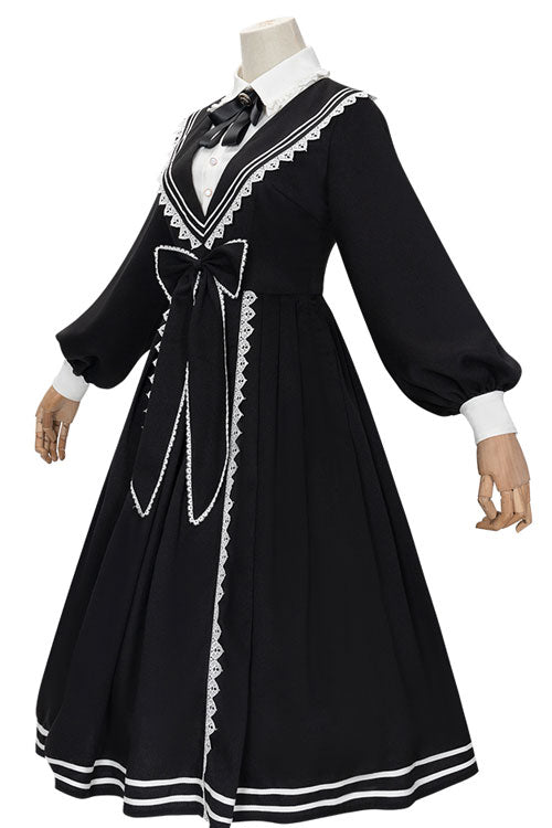 Black Elegant Bowknot Long Sleeves College Style Gothic Lolita Dress