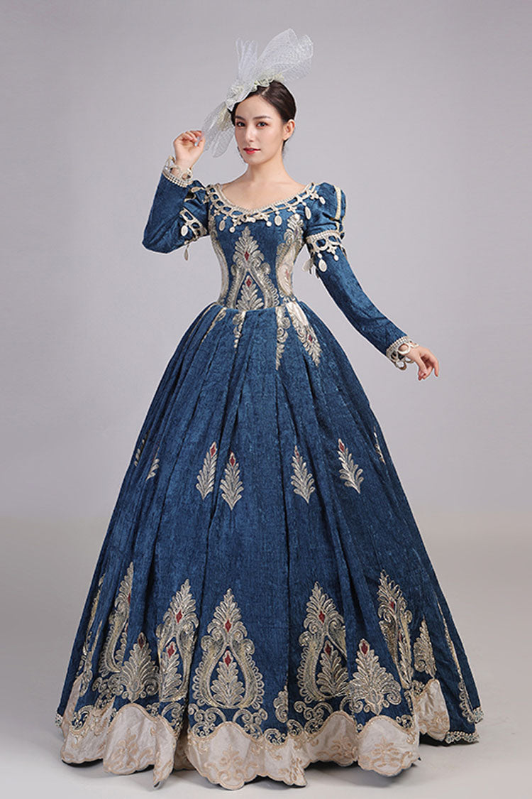 Long Sleeves High Waisted Hollow Embroidery Print Victorian Lolita Prom Dress