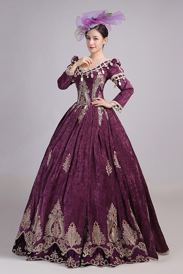 Long Sleeves High Waisted Hollow Embroidery Print Victorian Lolita Prom Dress
