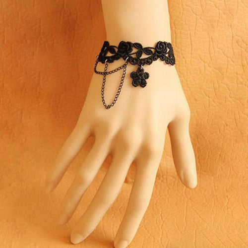 Black Retro Fashion Personality Lace Rose Gothic Lolita Chain Bracelet