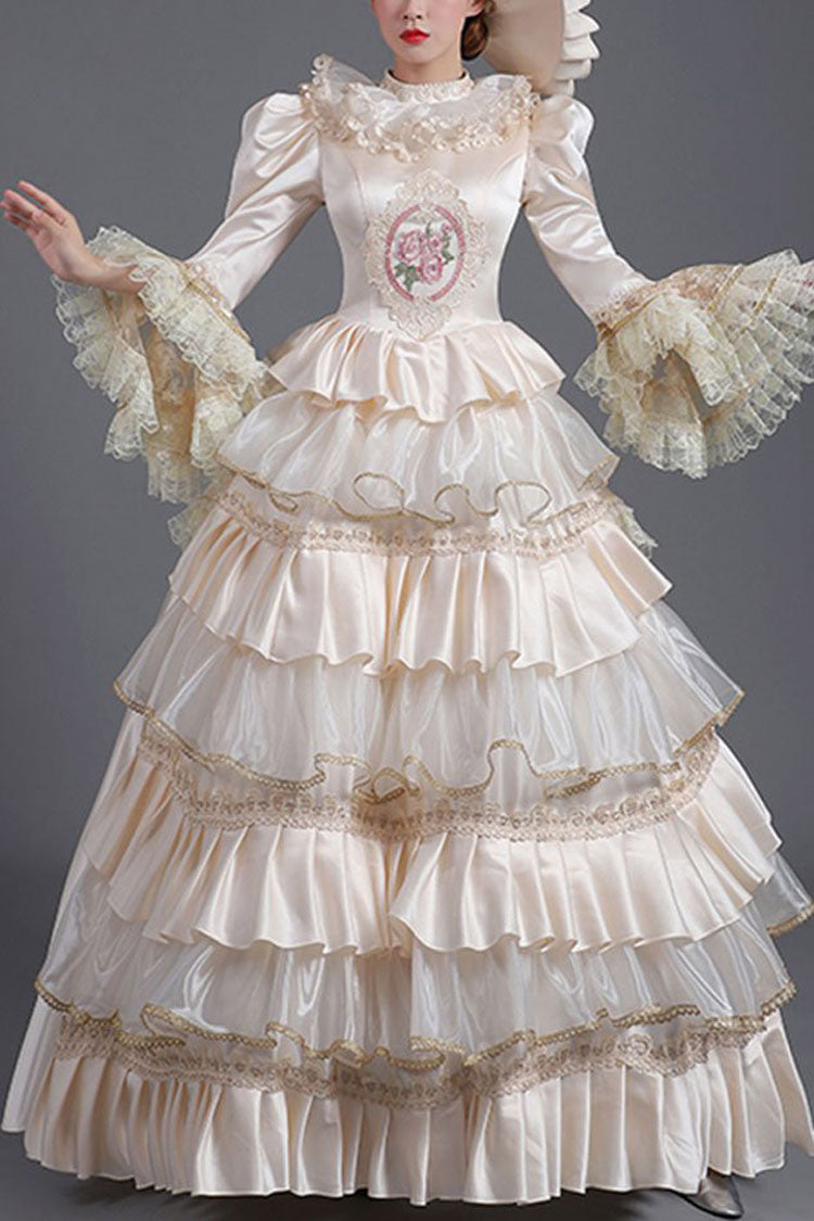 Champagne Hime Sleeves High Waisted Ruffled Multi-Layer Victorian Lolita Prom Tiered Dress