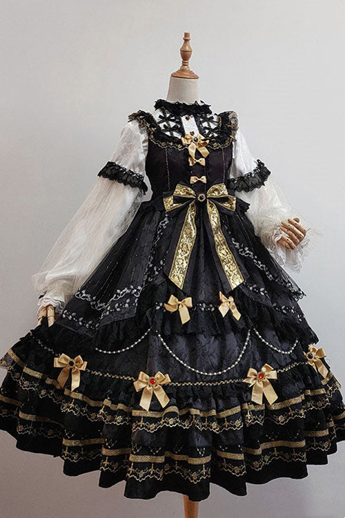 Black Hanayome Bowknot Princess Multi-Layer Ruffled Sweet Lolita JSK Dress