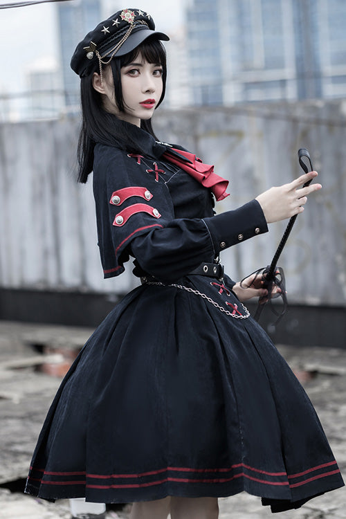 Schwarzes Hemd- und Rockset im Militärstil der Punishment Execution Officer-Serie, Gothic-Lolita-Kleid