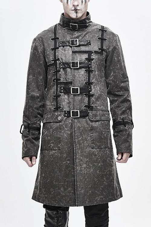 Gray Wasteland Punk Square Matching Faded Mens Long Coat