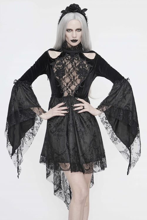 Black Chest Embroidered Beaded Off Shoulder Womens Gothic Dress