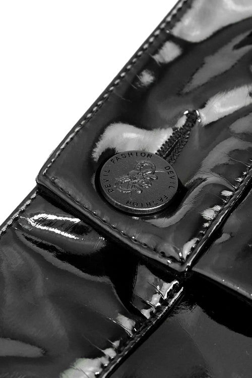 Black Punk Kneepad Shiny Leather Tight Mens Pants
