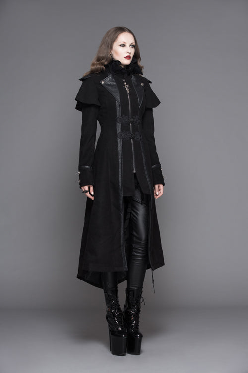 Black Fake Two Pieces Game Style Woollen Womens Punk Coats