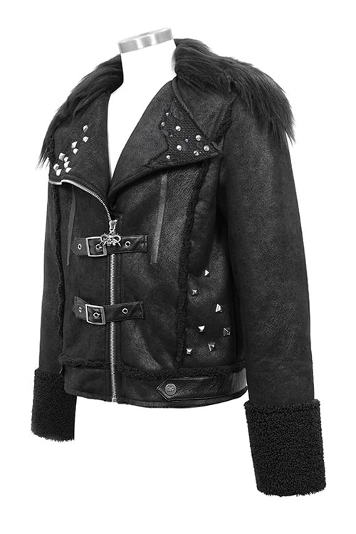 Black Wool Collar Decadent Warm Short Mens Punk Jacket