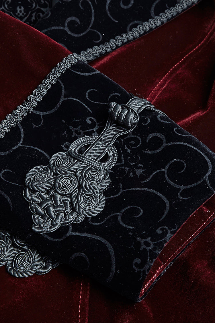 赤い刺繍アゲハの裾メンズ ゴシック ビクトリア朝のコート