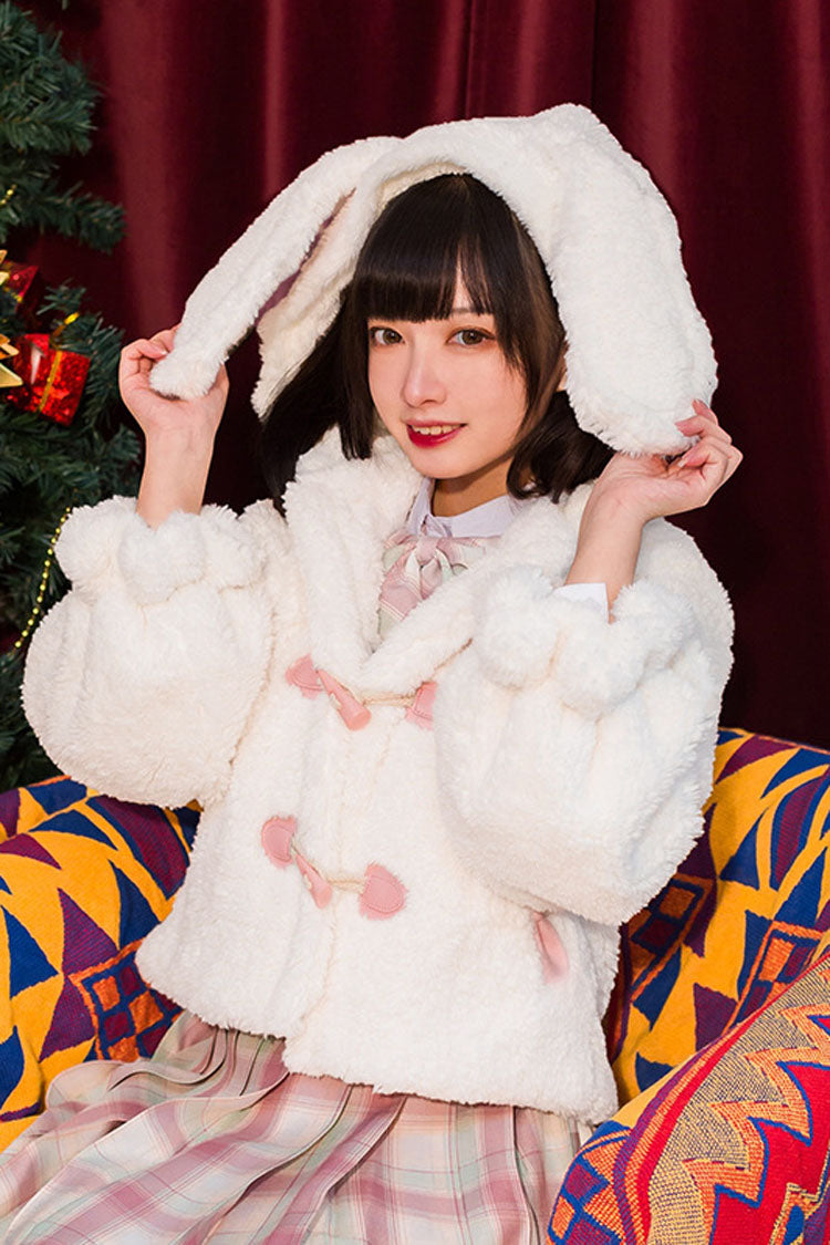White Christmas Winter Long Sleeves Cute Rabbit Ears Sweet Lolita Coat