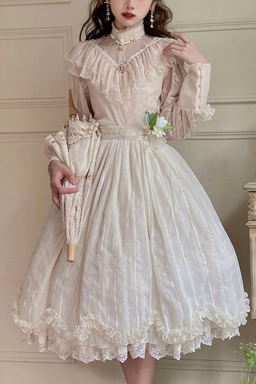 Ivory Elegant Vintage Tulip Multi-Layer Ruffled Classic Lolita Skirt Dress