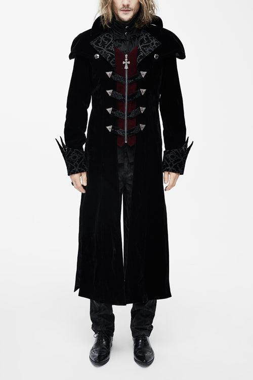Western Fashion Gothic Pattern Event Shawl Collar Black Mens Velveteen Long Coats