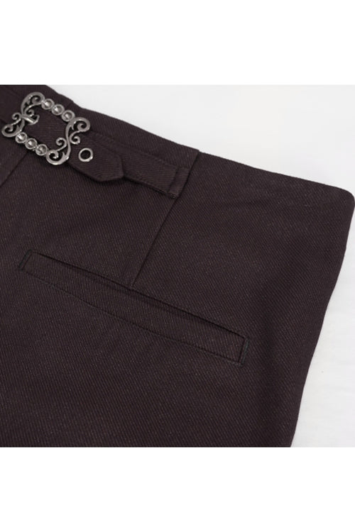 Brown Twill Suit Material Side Pocket Floral Shaped Webbing Gothic Mens Pants