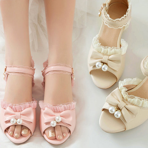 Pearl Pendant Bowknot Sweet Lolita Sandals