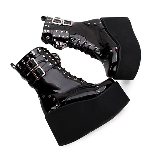 Black Skull Decorative Side Zip Gothic Lolita Boots
