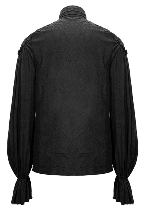 Black Straight Collar Puff Sleeve  Jacquard Mens Punk Blouse