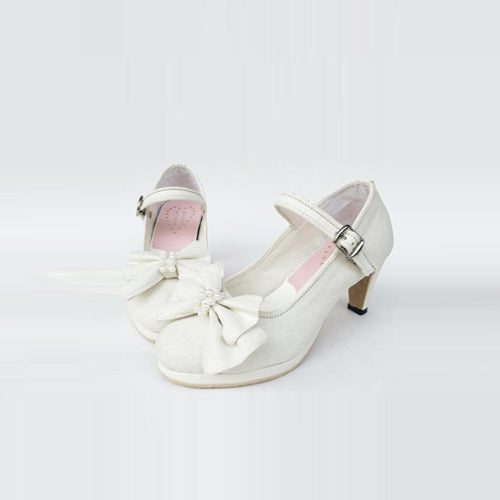 White Pearl Bowknot High Heel Classic Lolita Shoes