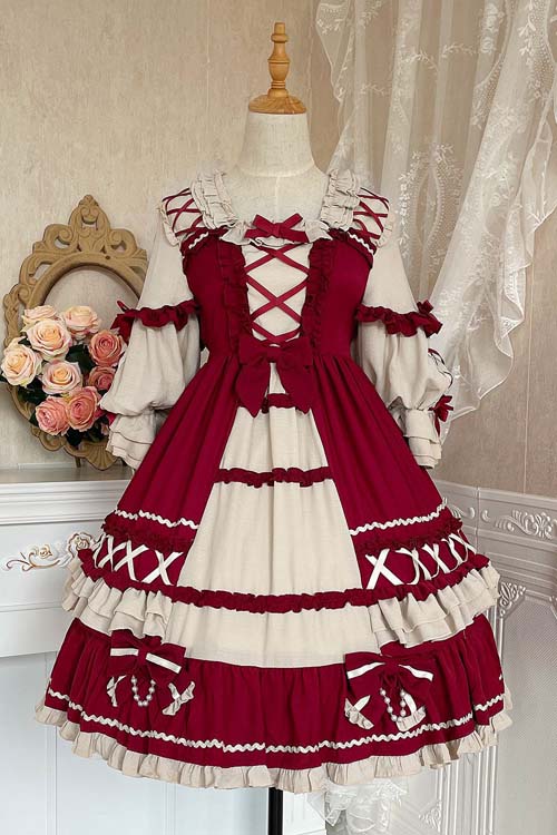 Square Neck Long Sleeve Ruffled Sweet Lolita OP Dress