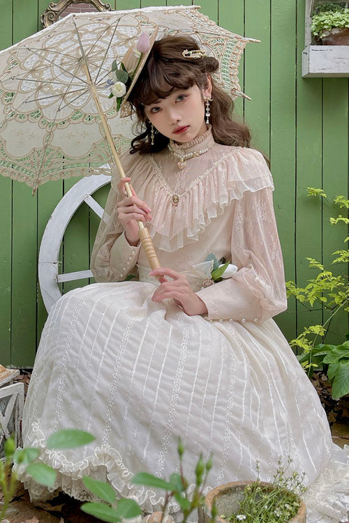 Ivory Elegant Vintage Tulip Multi-Layer Ruffled Classic Lolita Skirt Dress