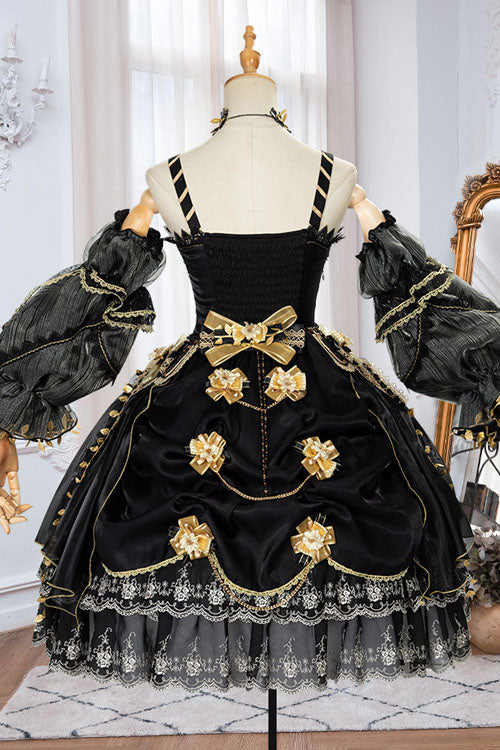 Black Vintage Elegant Court Style Embroidery Ruffled Classic Lolita JSK Dress