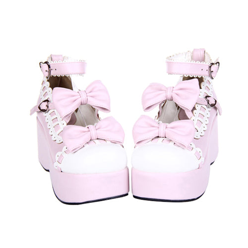 Pink Lace Bowknot Sweet Lolita Platform Shoes