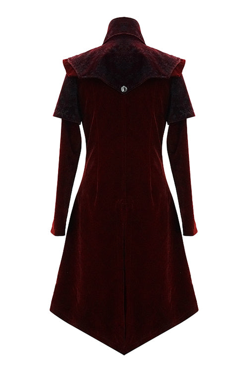 Red Gothic Stand Collar Velveteen Mens Coat