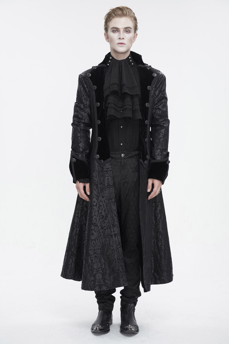 Black Stand Collar Totem Printed Long Men's Gothic Coat