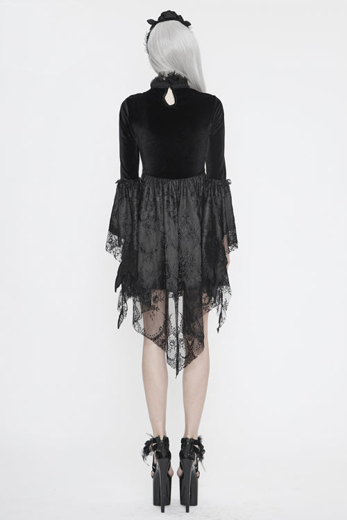Black Chest Embroidered Beaded Off Shoulder Womens Gothic Dress