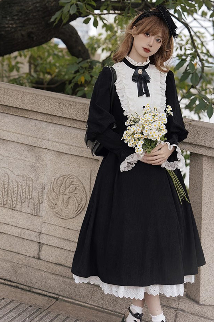 Schwarz/Weiß Silent Poetry Nun Langarm Bowknot Herbst Winter Gothic Lolita Kleid