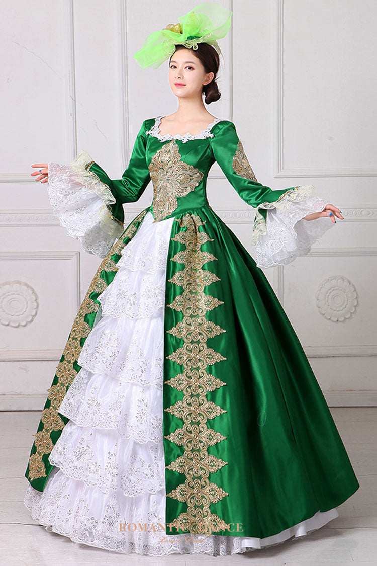 Hime Sleeves High Waisted Square Collar Embroidery Flower Print Victorian Lolita Prom Dress