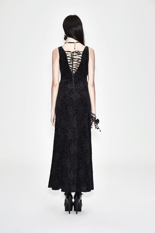 Gothic Nipped Waist Schwarz mit lila langem Rosenspitzen-Damenkleid
