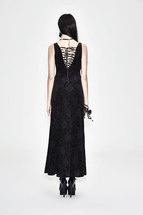 Gothic Nipped Waist Black With Purple Long Rose Lace Womens Dress