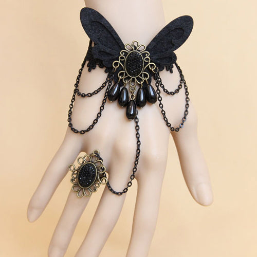 Black Lace Retro Female Gothic Lolita Bracelet Ring