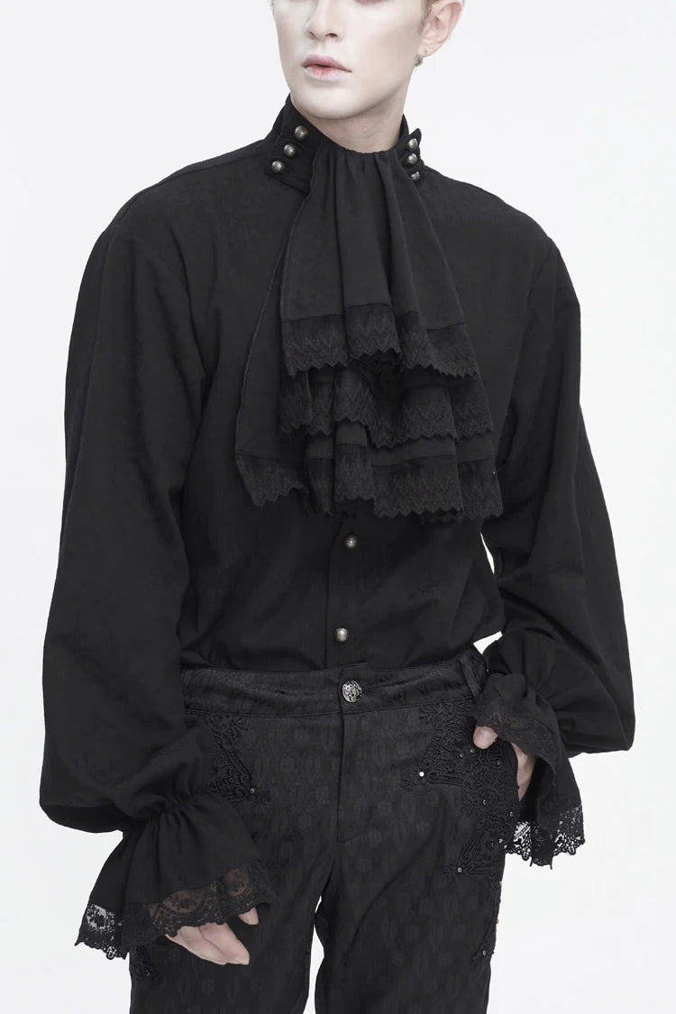 Black Puff Sleeved Stand Collar Men's Gothic Shirt With Necktie