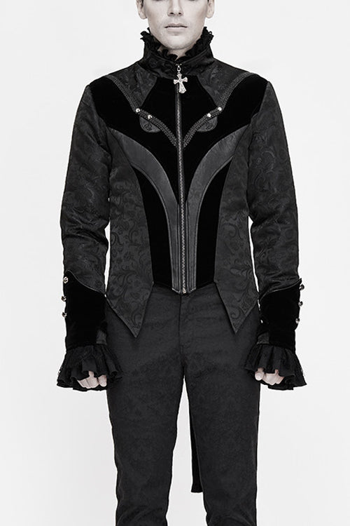 Black Bird Shaped Patchwork Swallowtail Mens Gothic Coat