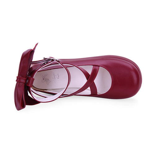Round-toe Shallow Mouth Bowknot Cute Lolita Middle Heels Shoes