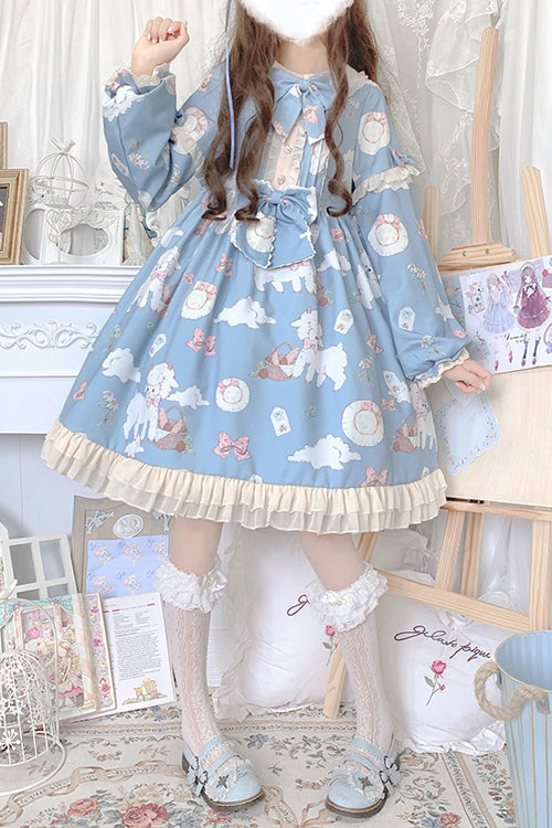 Doll Collar Lantern Sleeves Cute Sheep Print Sweet Lolita OP Dress