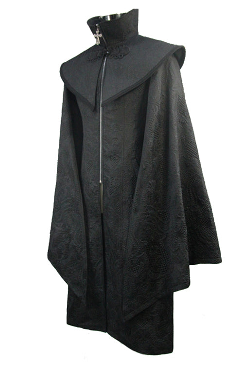 Black Gothic Pattern Mens Coat With Shawl Collar