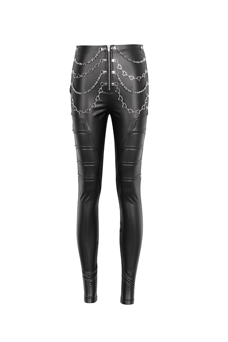 Black Chain Stud Skintight Leather Womens Punk Pants