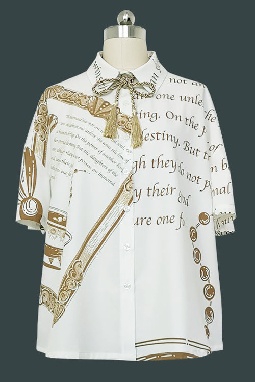 White Handsome Little Prince Print Loose Short Sleeves Ouji Lolita Blouse