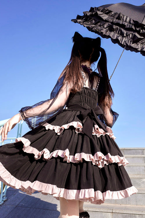 Black Multi-Layer Ruffled Ballet Sweet Lolita JSK Dress