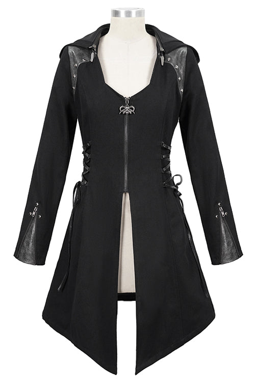 Black Hat Removable Slim Long Womens Gothic Coat