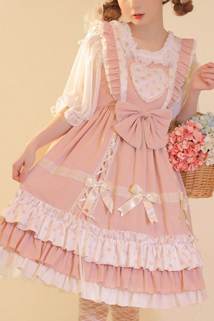 Love Plaid Polka Point Big Bowknot Sweet Lolita Suspender Dress