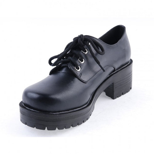 Black Synthetic Leather Round Toe Military Style Platform Lolita Shoes