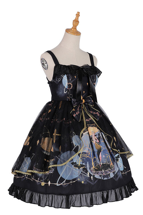 Dark Blue Vintage Mermaid Song Square Collar Bowknot Ruffled Sleeveless Gothic Lolita JSK Dress