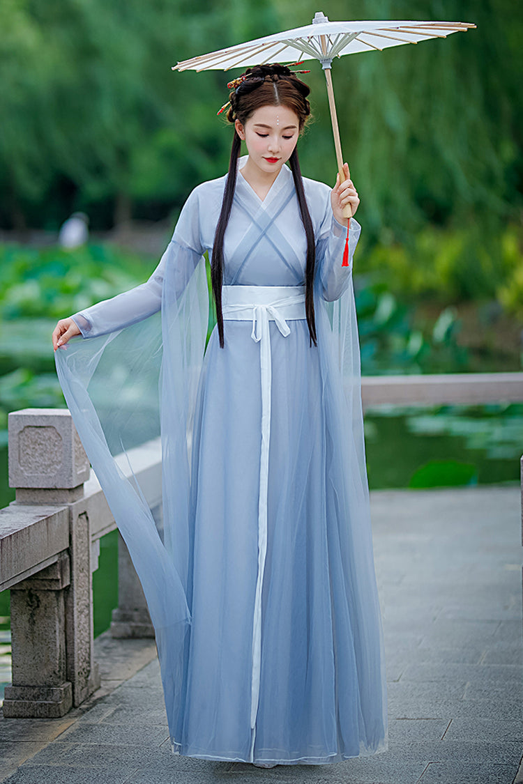 Blue Chinese Style Fairy Airy Sweet Hanfu Dress