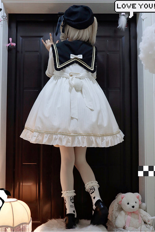 Chest Cross Striped Short Sleeve Gothic Lolita Dress