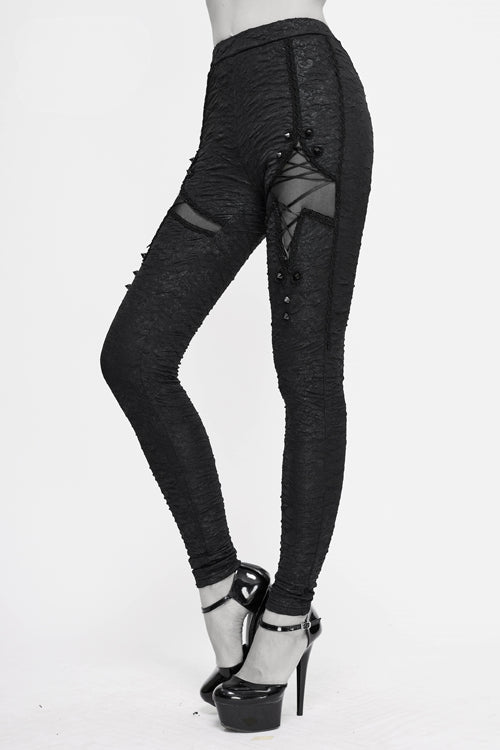 Black Gothic Laced Up Sexy Knit Leggings Womens Pants
