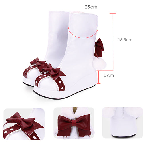 White Round Toe Bowknot Plus Velvet Sweet Lolita Boots